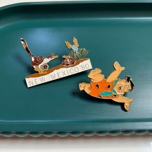 Funky Vintage 1980s New Mexico and 1990s Fred Flinstone Enamel Pins